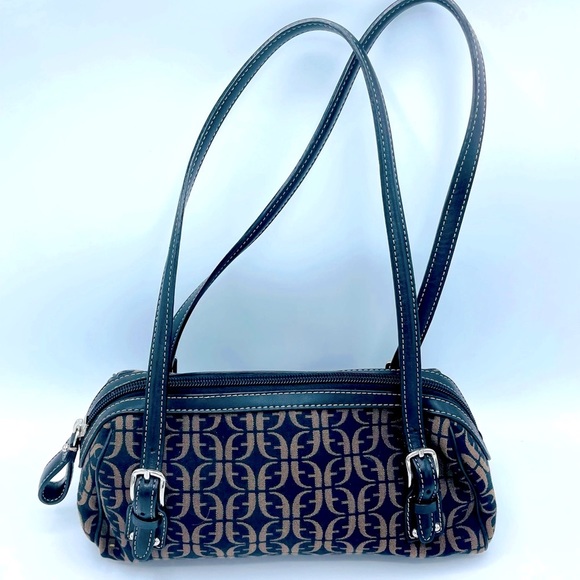 Fossil Handbags - NWOT FOSSIL LEATHER ACCENT ADJUSTABLE SATCHEL IN ICONIC BROWN & BLACK LETTERS
